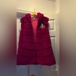 Pink Faux Fur Vest with luxury hood and AKA Crest (New-Never Worn)